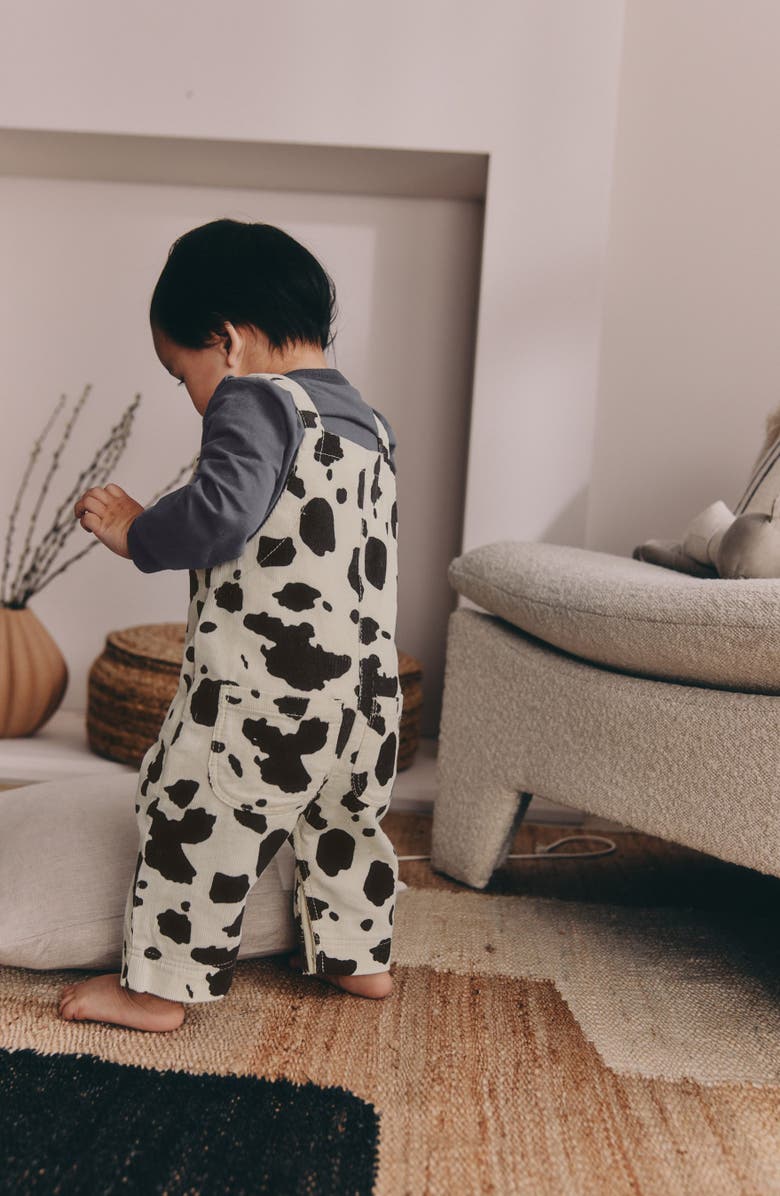 NEXT Kids' Cow Print Corduroy Overalls & Long Sleeve Bodysuit Set, Alternate, color, Grey Multi