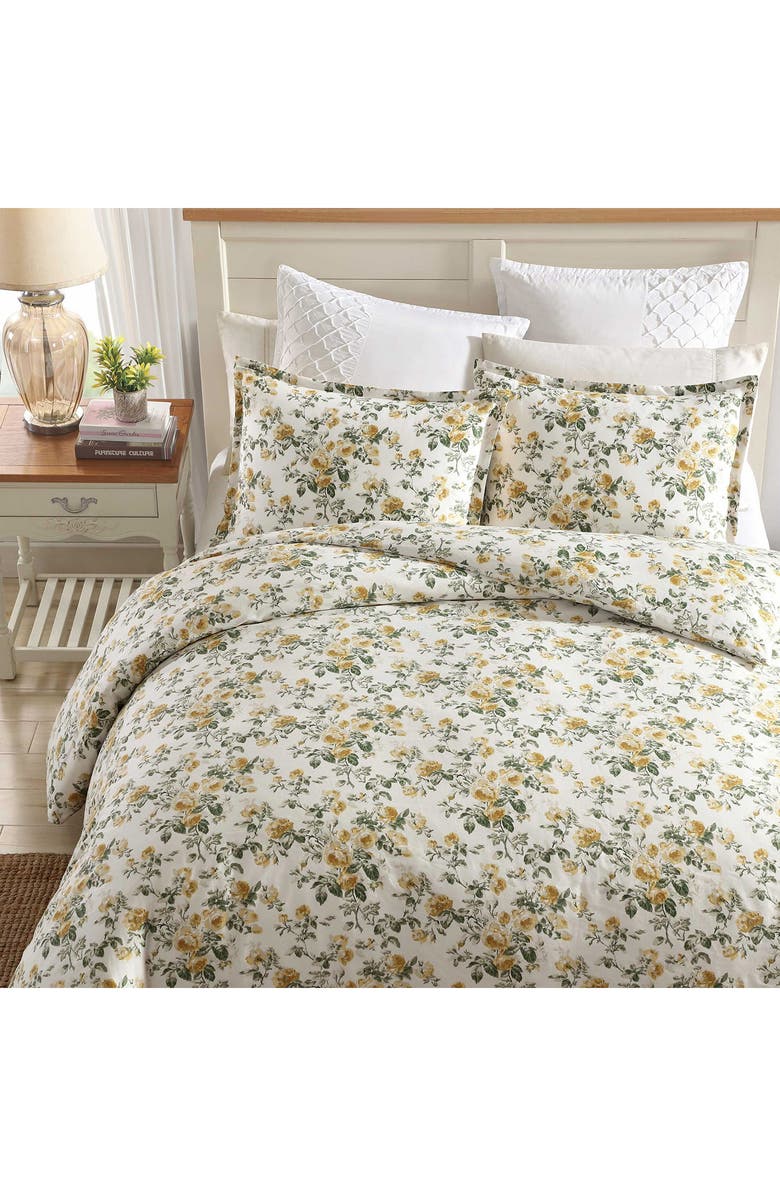 Laura Ashley Roses Duvet Cover & Sham 3-Piece Set, Alternate, color, Gold/ Green