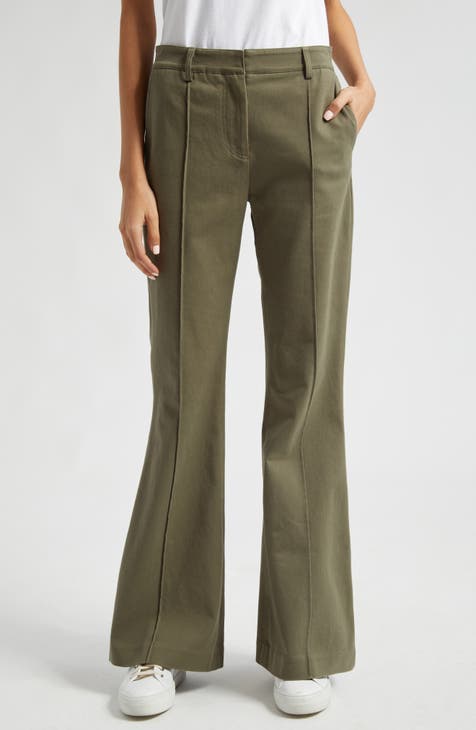 Stretch Cotton Twill Flare Leg Pants