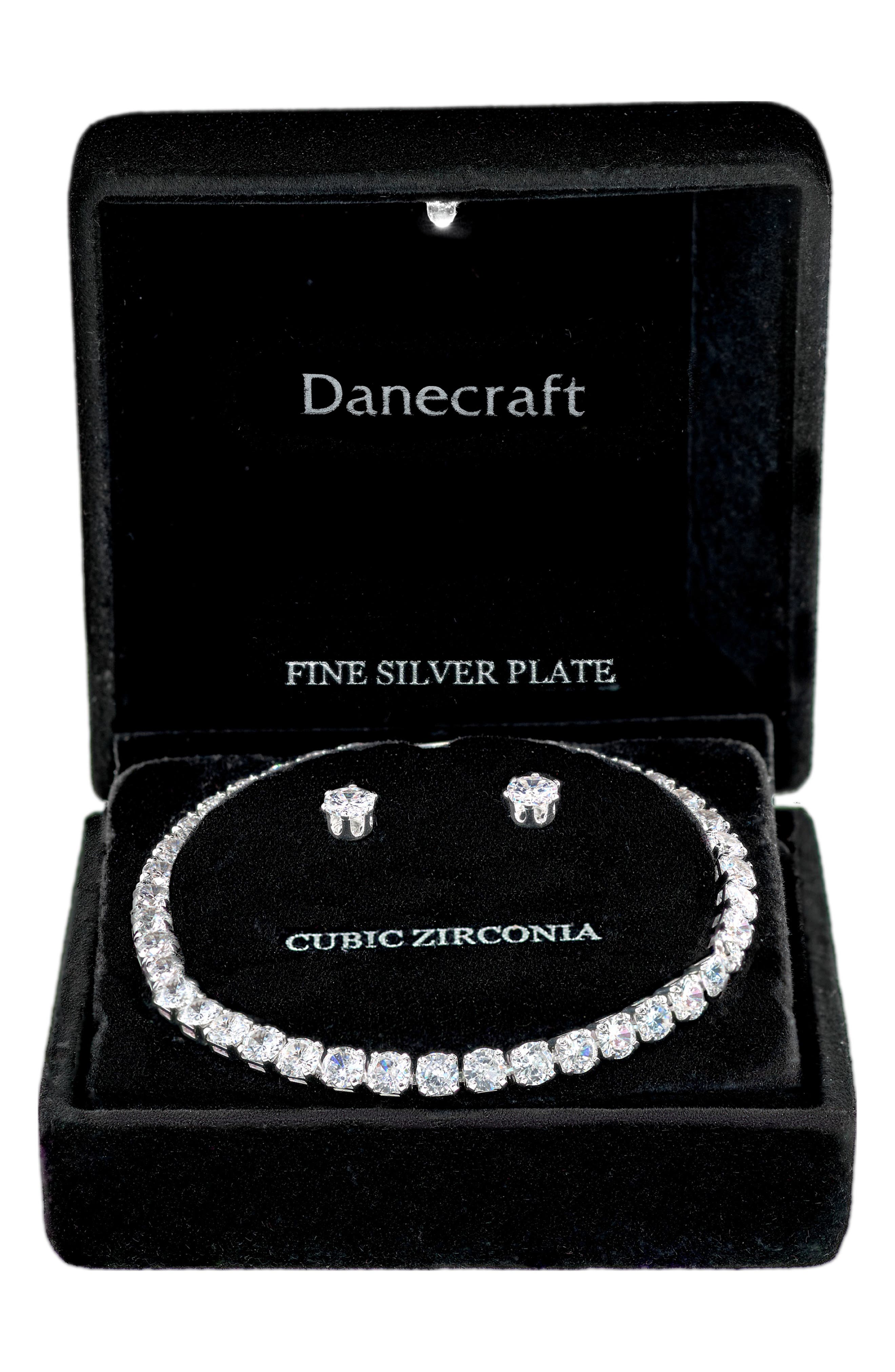 Danecraft Cubic Zirconia Tennis Bracelet & Stud Earrings Set