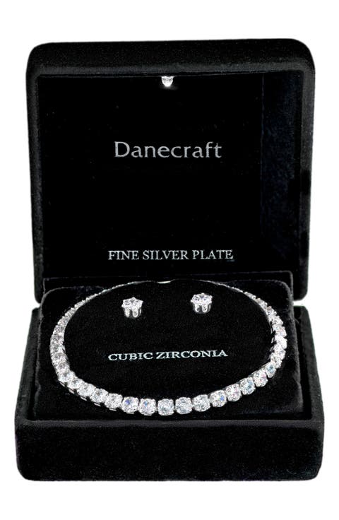 Cubic Zirconia Tennis Bracelet & Stud Earrings Set