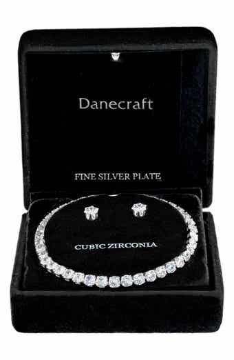 Danecraft Cubic Zirconia Tennis Bracelet & Stud Earrings Set