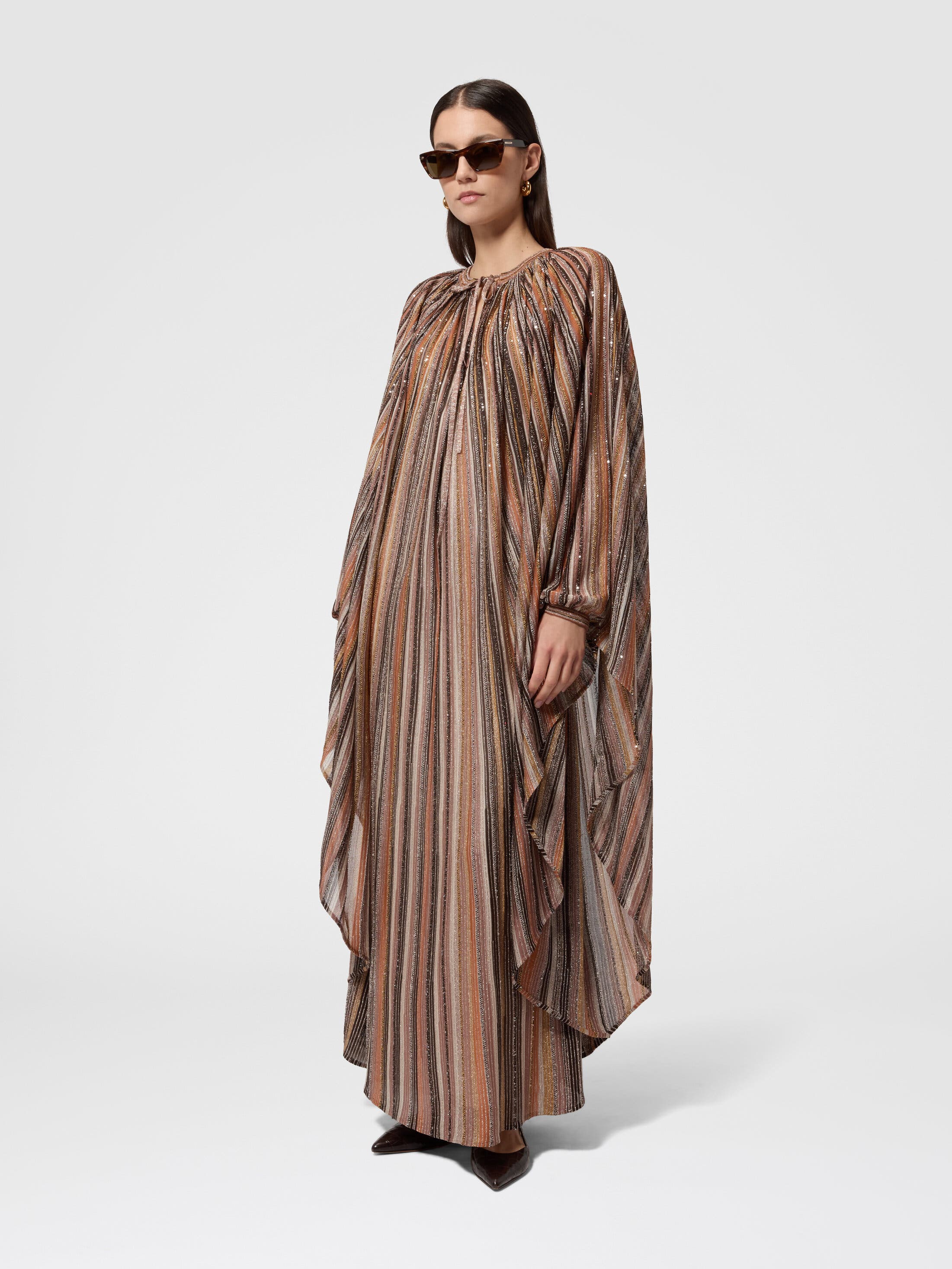 Long Caftan In Ribbed Viscose Lame With Wide Sleeves - image 2
