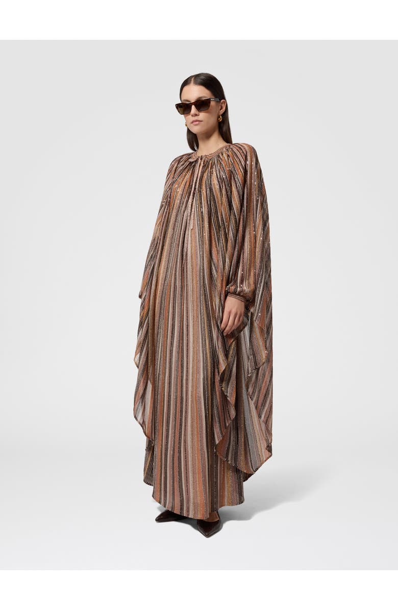 Missoni Long Caftan In Ribbed Viscose Lamé With Wide Sleeves, Alternate, color, Green& Brown