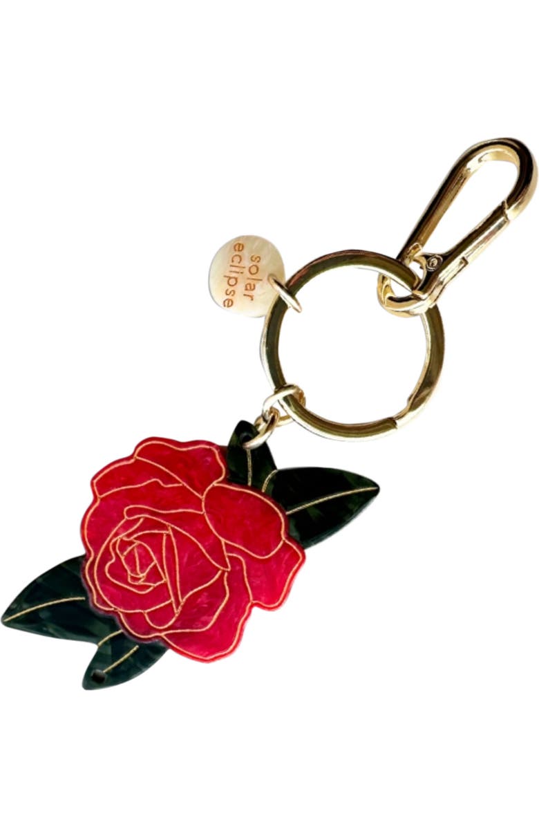 Solar Eclipse Hand Painted Rose Key Chain Bag Charm, Main, color, Red