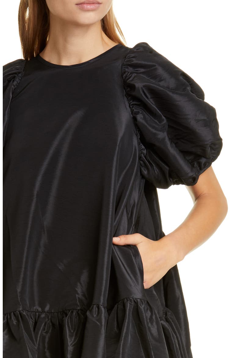 Alexa Puff Sleeve Faille Babydoll Dress, Alternate, color, BLACK