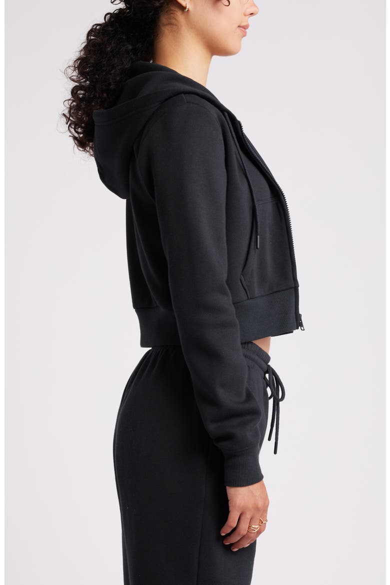 Crop Zip Fleece Hoodie, Alternate, color, BLACK JET