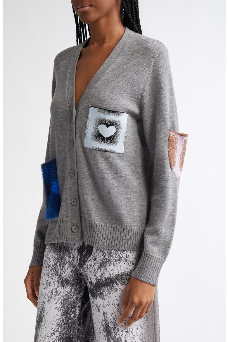 Brando Asymmetric Contrast Pocket Merino Wool Cardigan, Alternate, color, CHARCOAL GRAY