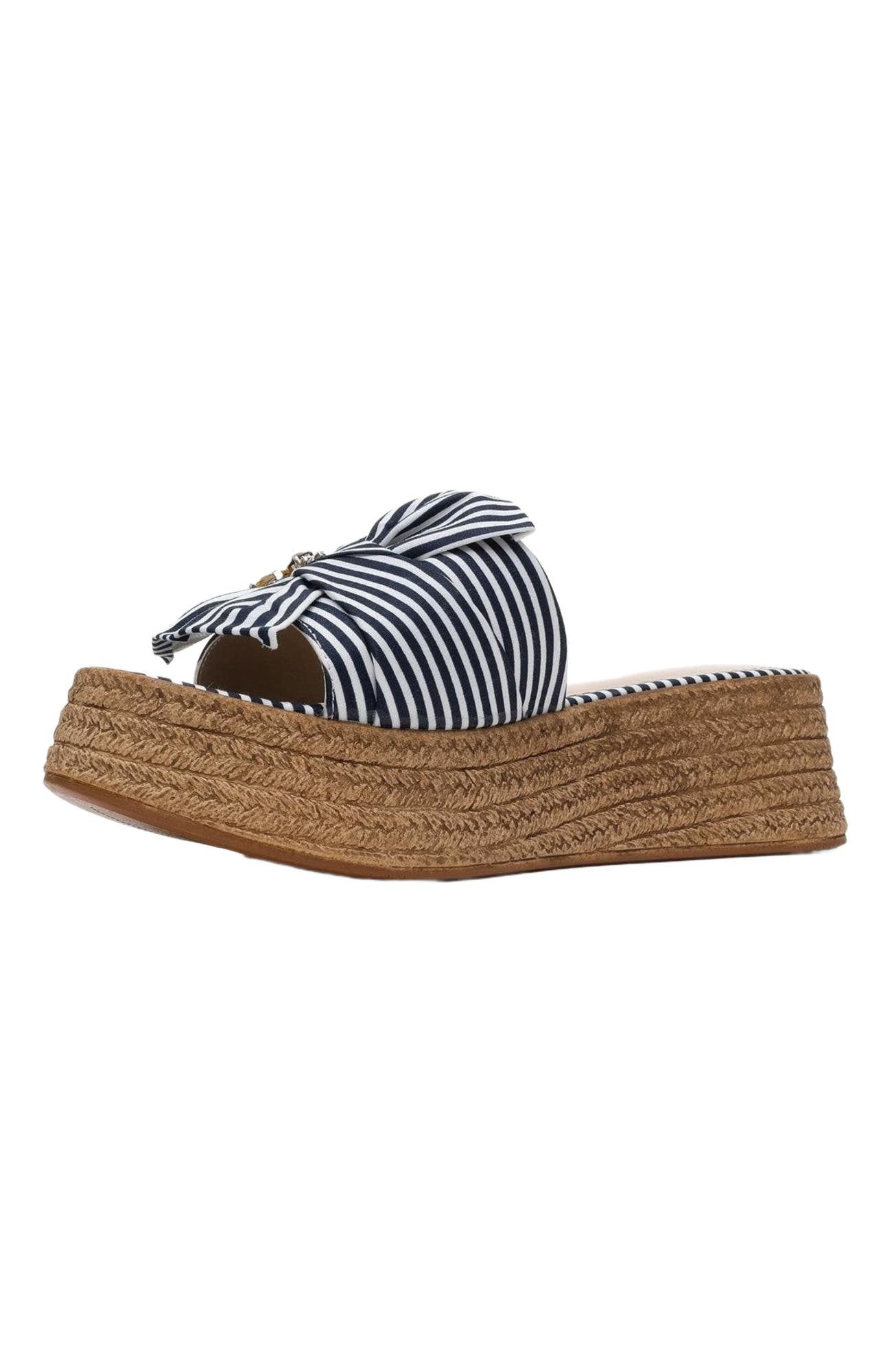 Shara Braided Bow & Bee Buckle Platform Sandal, Alternate, color, Navy Faux Leather