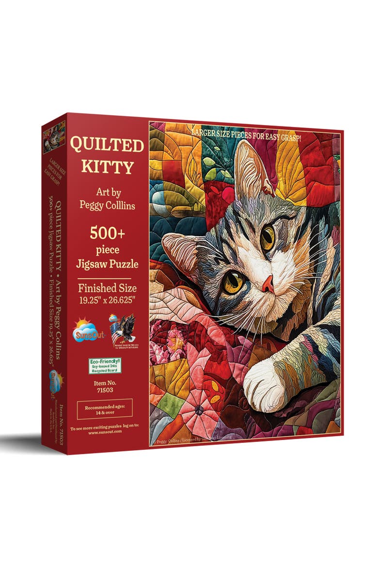 Quilted Kitty 500 piece Jigsaw Puzzle for Adults Large Pieces, Main, color, Multicolor