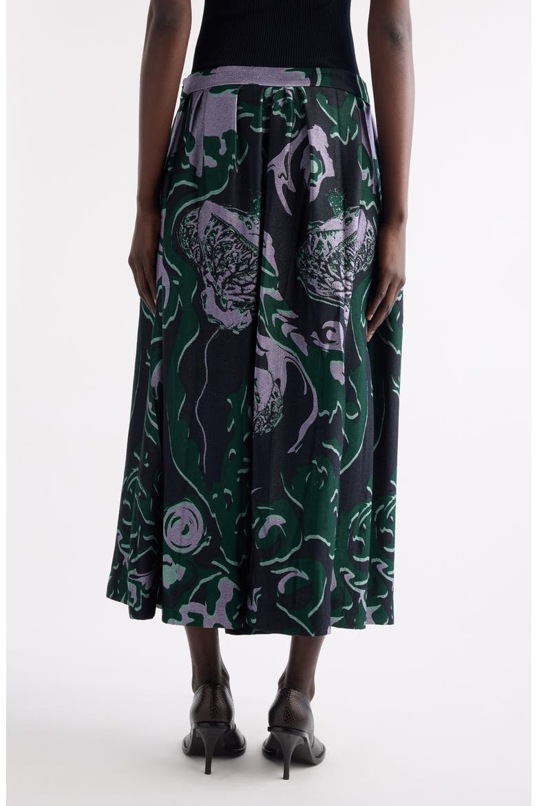 Soni Abstract Floral Jacquard Pleated Crepe A-Line Midi Skirt, Alternate, color, DARK GREEN