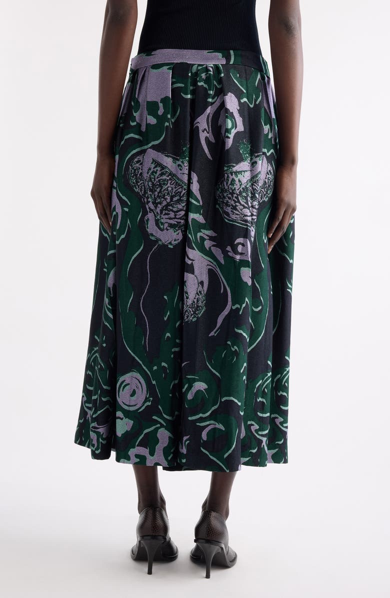 Dries Van Noten Soni Abstract Floral Jacquard Pleated Crepe A-Line Midi Skirt, Alternate, color, Dark Green