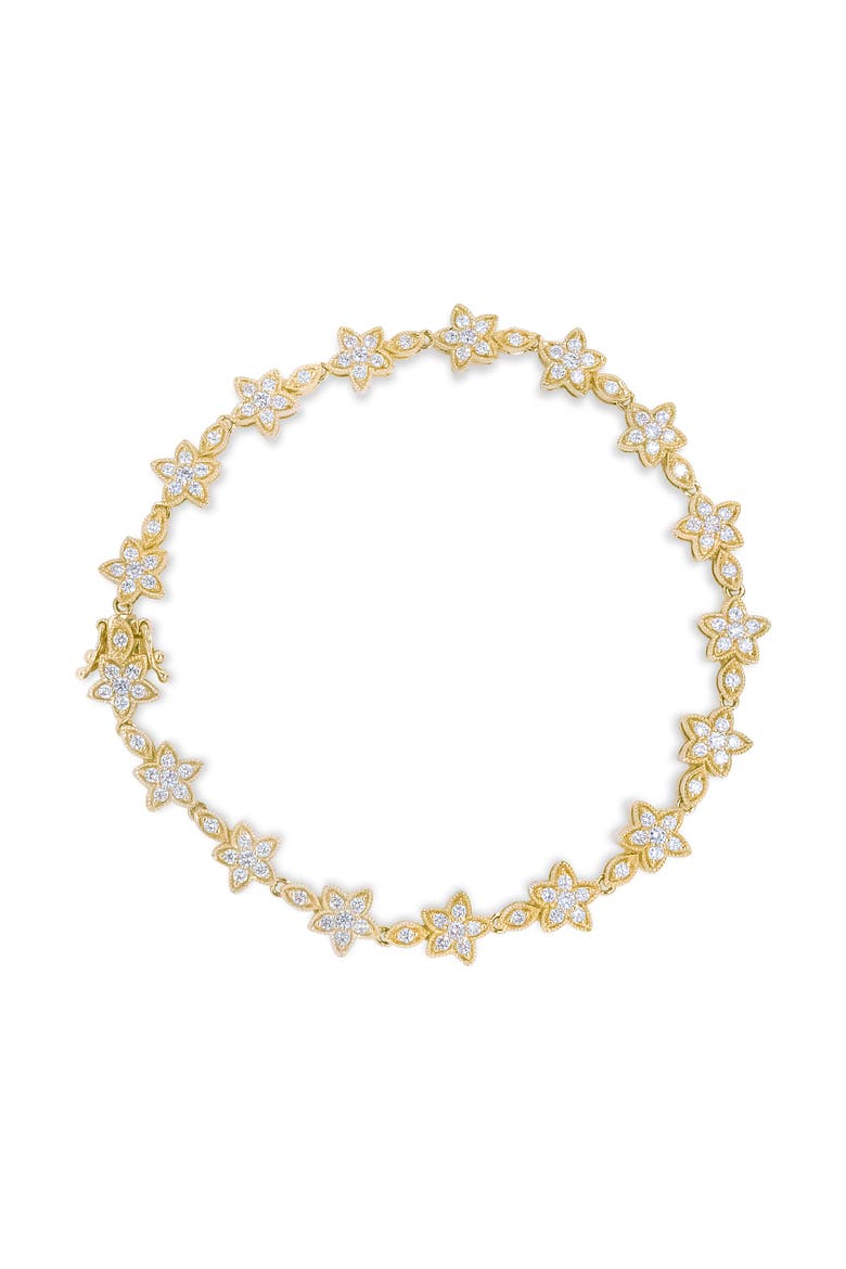 14K Gold 1 1/5 Cttw Round Diamond Floral Star-Shaped Link Bracelet, Main, color, Yellow