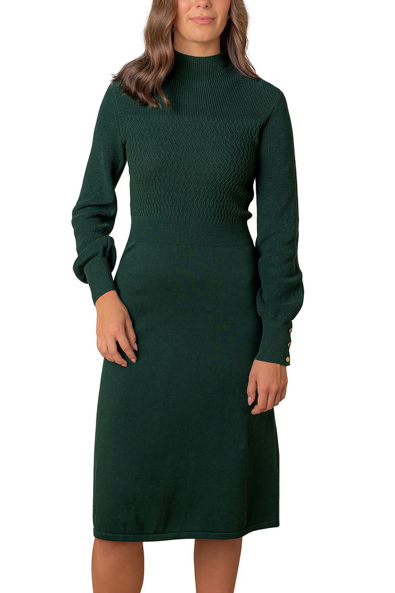 Organic Mock Neck Bodice Stitch Sweater Dress, Main, color, Deep Green