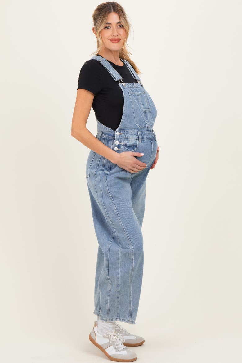 Blue Barrel Leg Denim Overalls, Alternate, color, Light Blue