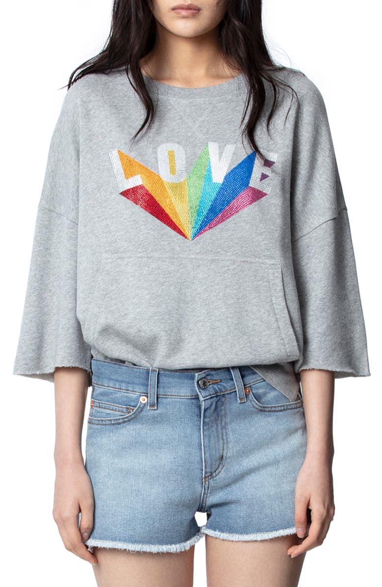 Zadig & Voltaire Kaly Lobe Rainbow Love Sweatshirt, Main, color, 