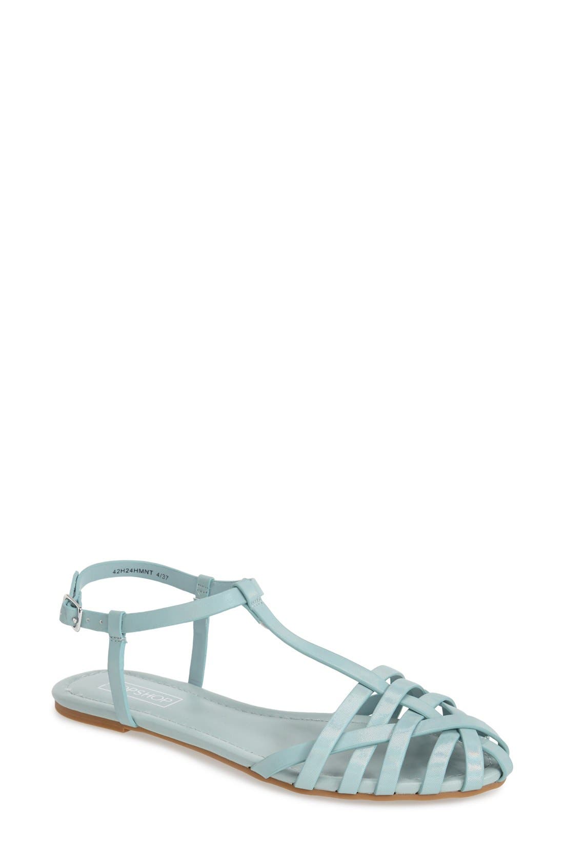 'Habi' T-Strap Flat Sandal, Main, color, LIGHT GREEN