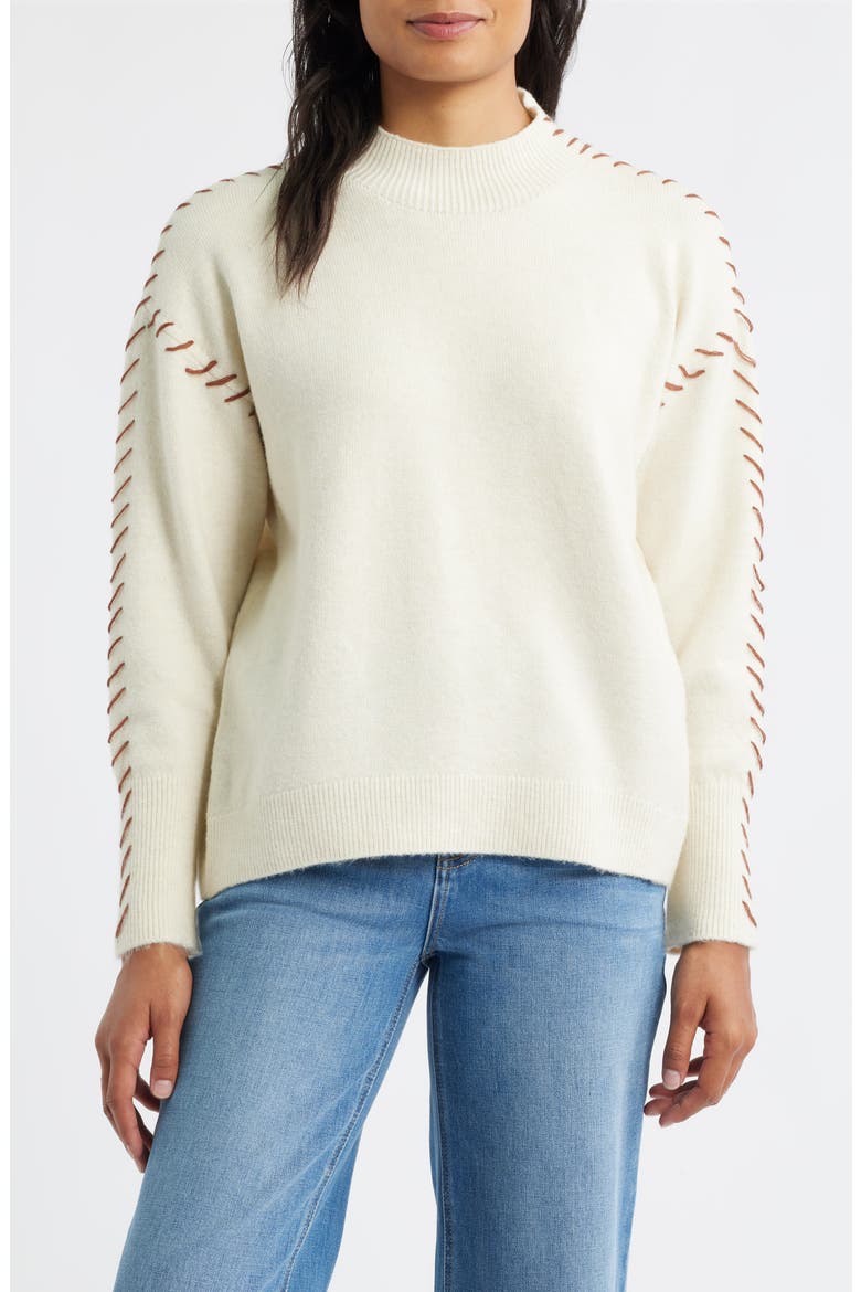 Lutetia Relaxed Whipstich Sweater, Main, color, BONE WHITE