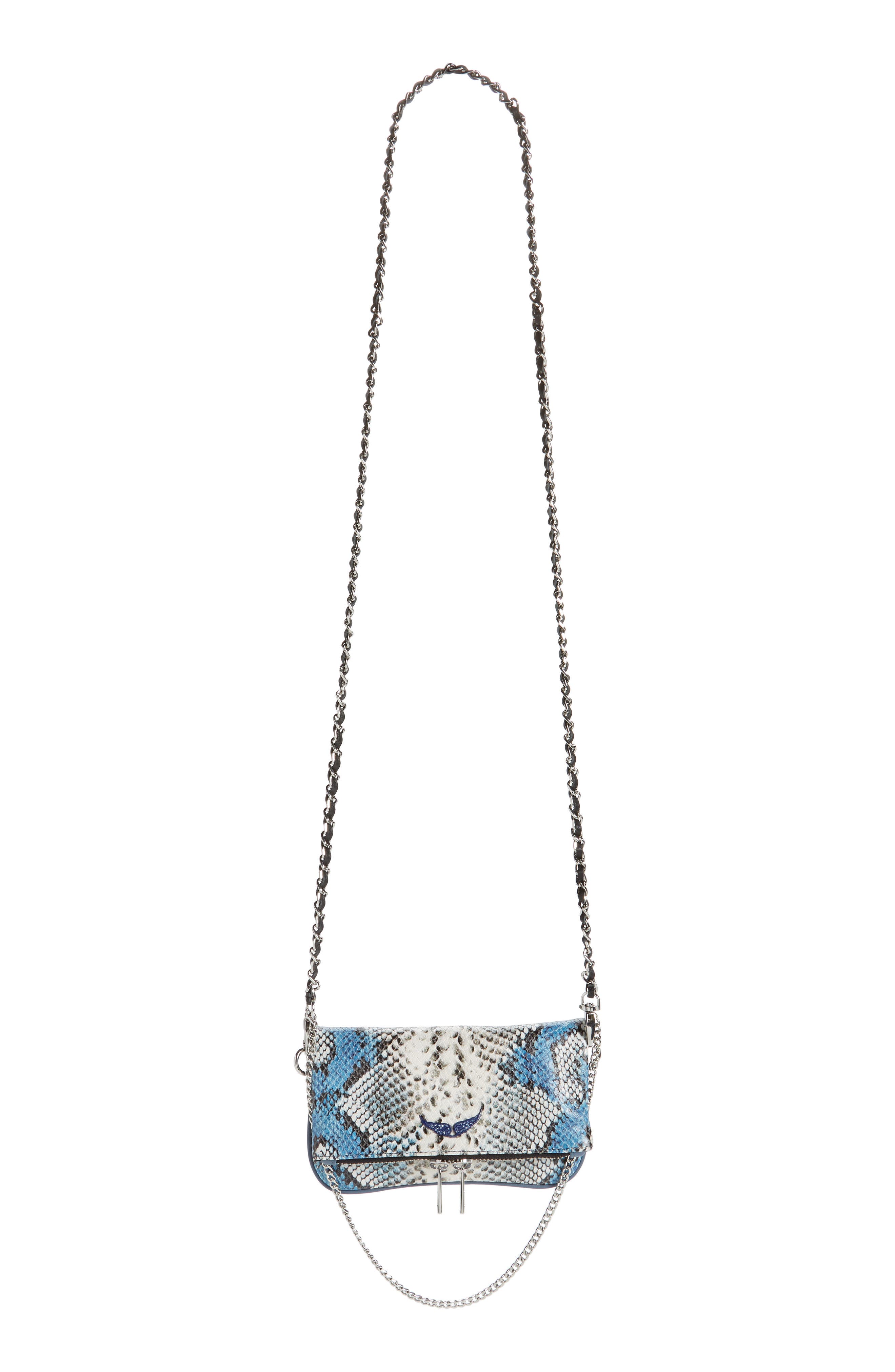 Zadig & Voltaire Nano Rock Snake Embossed Leather Crossbody Bag, Alternate, color, 