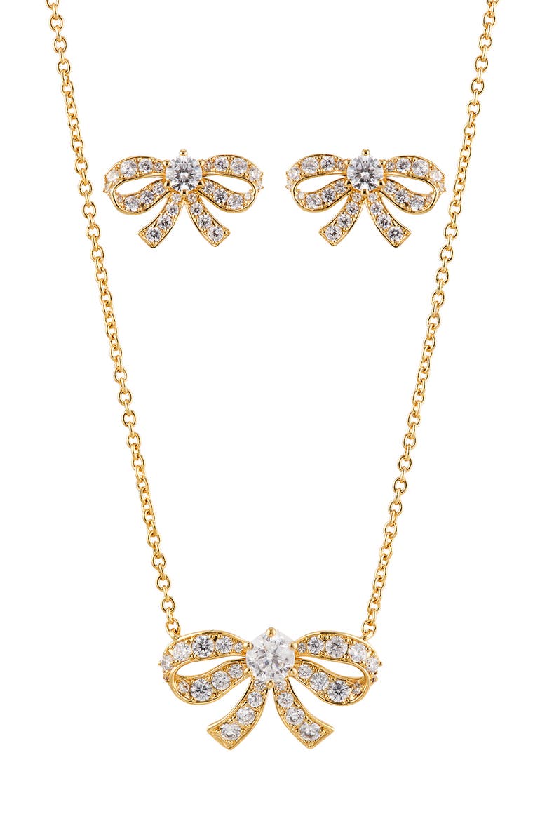 Bow Necklace & Earrings Set, Main, color, GOLD