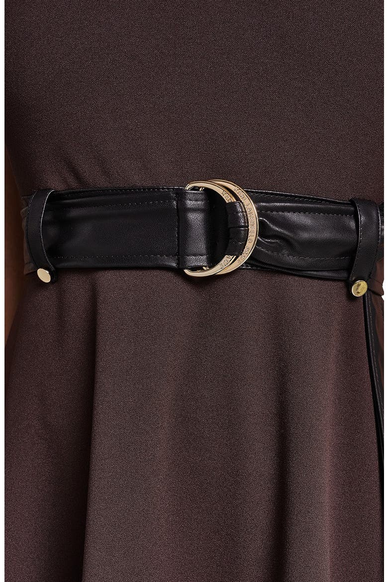 Belted Sleeveless Scuba Crepe Midi Dress, Alternate, color, ESPRESSO/ BLACK