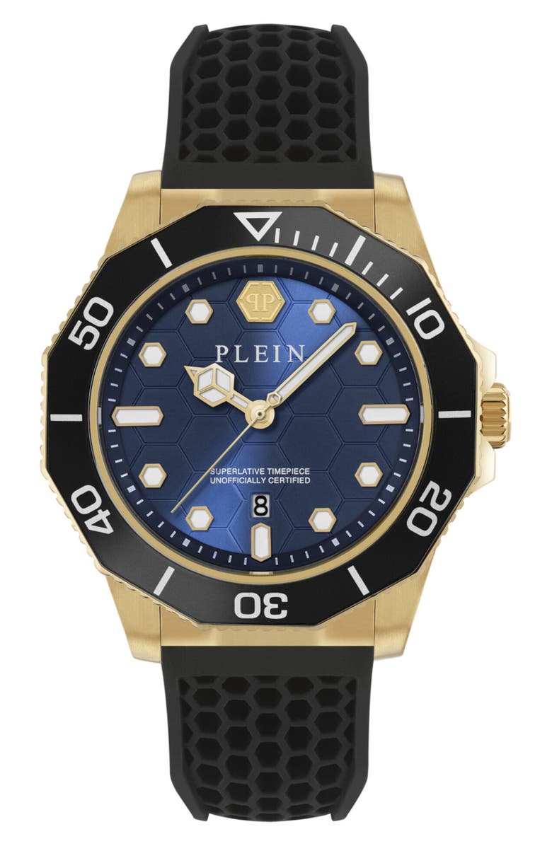 PHILIPP PLEIN Aquastorm Silicone Strap Watch, 44mm, Main, color, Blue Aquastorm