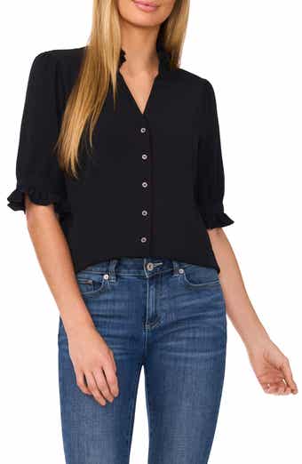 CeCe V-Neck Button-Up Shirt