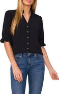 CeCe V-Neck Button-Up Shirt