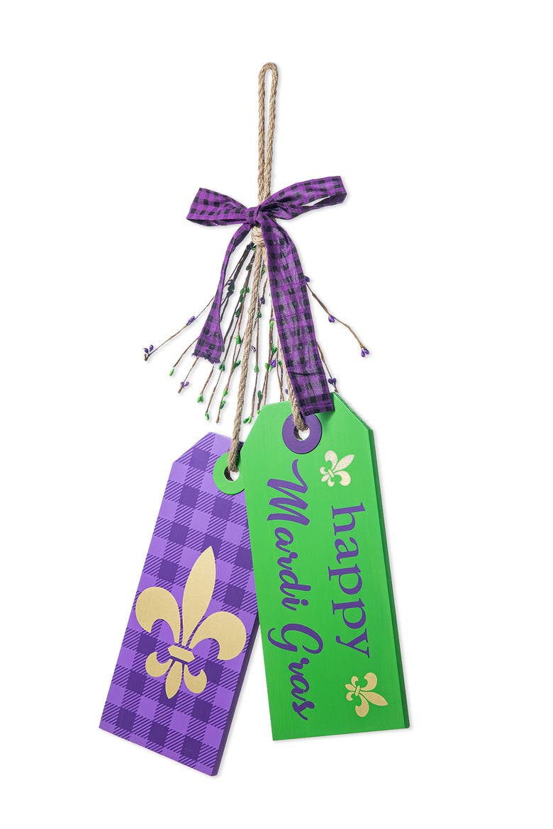 Happy Mardi Gras Day Wooden Bookmark Door Hanger, Main, color, Purple