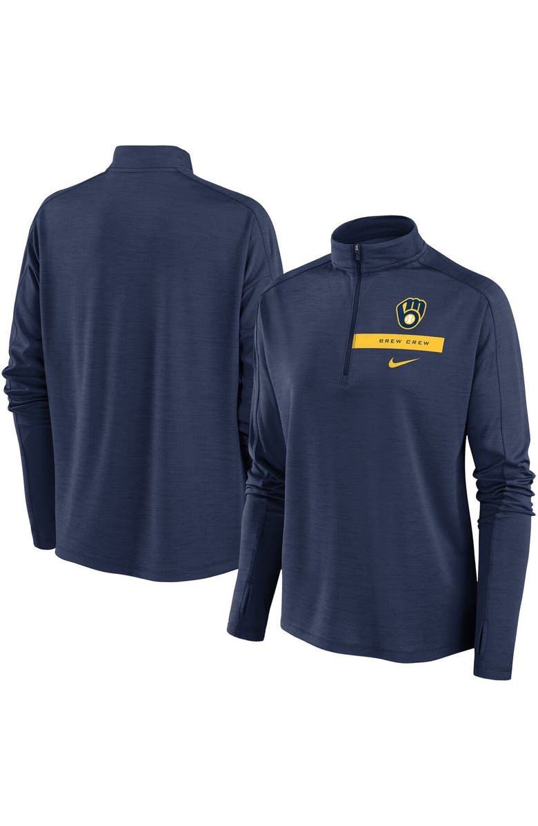 Nike Women's Nike Navy Milwaukee Brewers Primetime Local Touch Pacer Quarter-Zip Top, Main, color, 