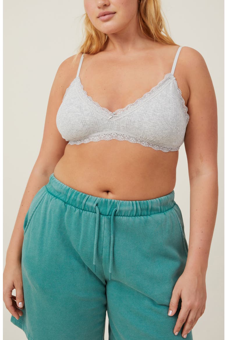 Women's Cotton Lace Triangle Padded Bralette, Alternate, color, Grey Marle