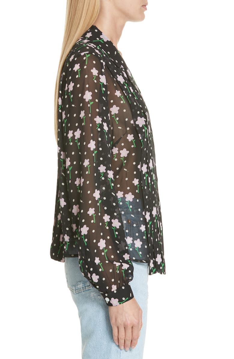 Sandy Liang Floral Print Pleated Silk Blouse, Alternate, color, 