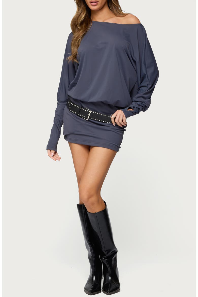 Venice Long Sleeve One-Shoulder Open Back Minidress, Main, color, DARK-GRAY