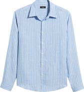 Theory Irving Relaxed Fit Stripe Linen Button-Up Shirt