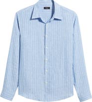 Theory Irving Relaxed Fit Stripe Linen Button-Up Shirt