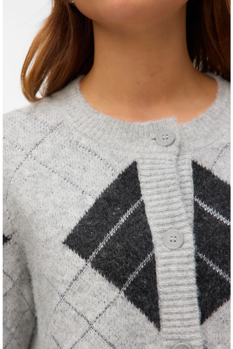 Dae Metallic Argyle Cardigan, Alternate, color, LIGHT GREY MELANGE