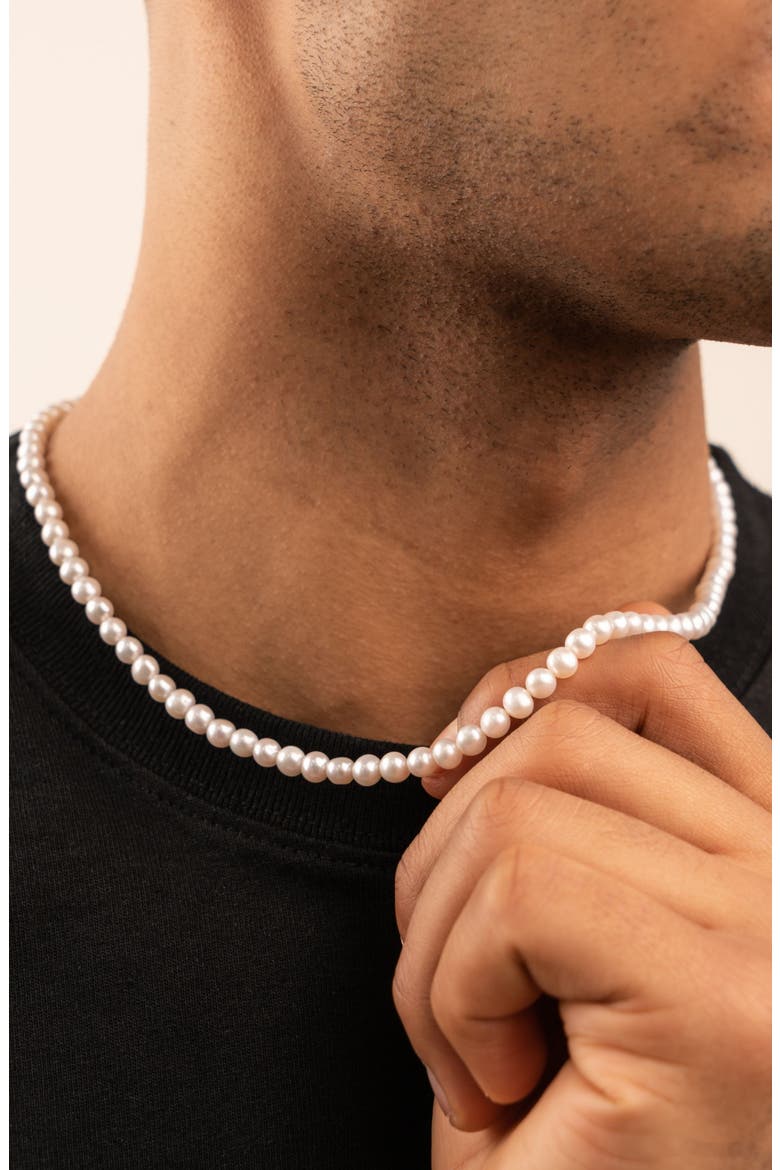 Men's White Freshwater Pearl Necklace, Alternate, color, Sterling Silver