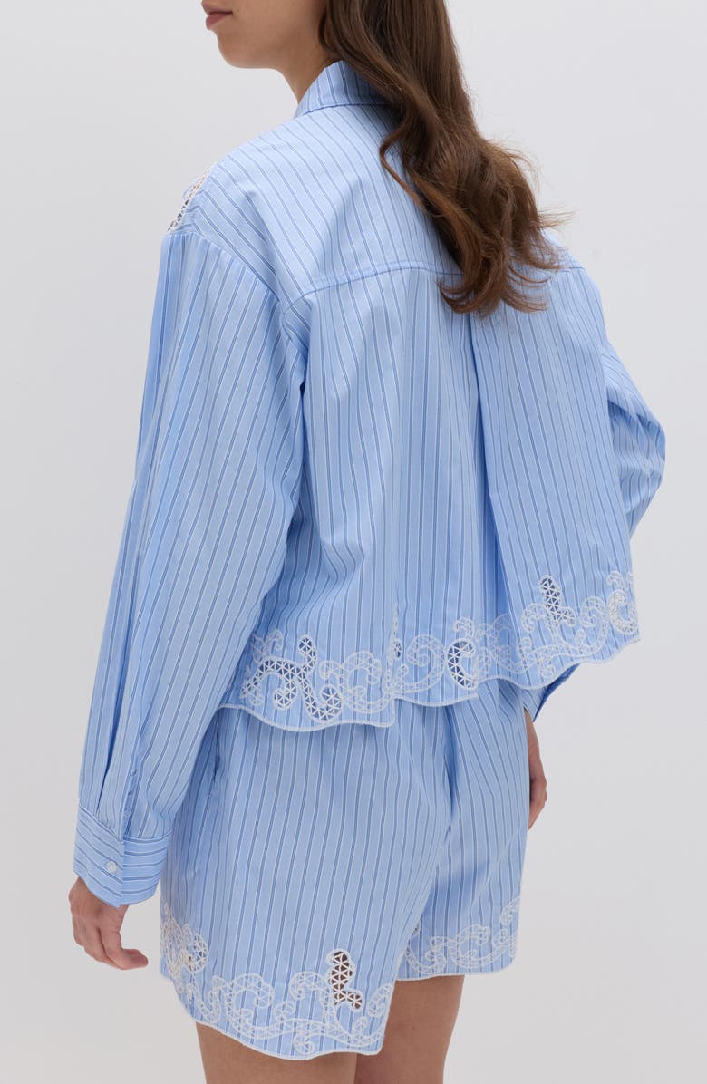 M&S Stripe Embroidered Button-Up Shirt, Alternate, color, Blue/ Multi