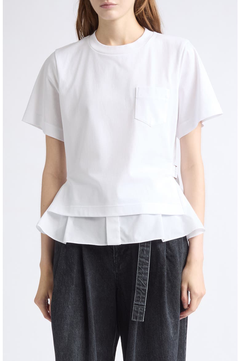 Poplin Mixed Cotton Jersey T-Shirt, Main, color, OFF WHITE