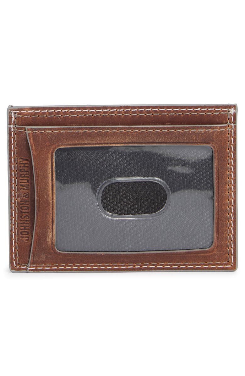Johnston & Murphy Waxy Double Stitch Leather Card Case, Alternate, color, Tan