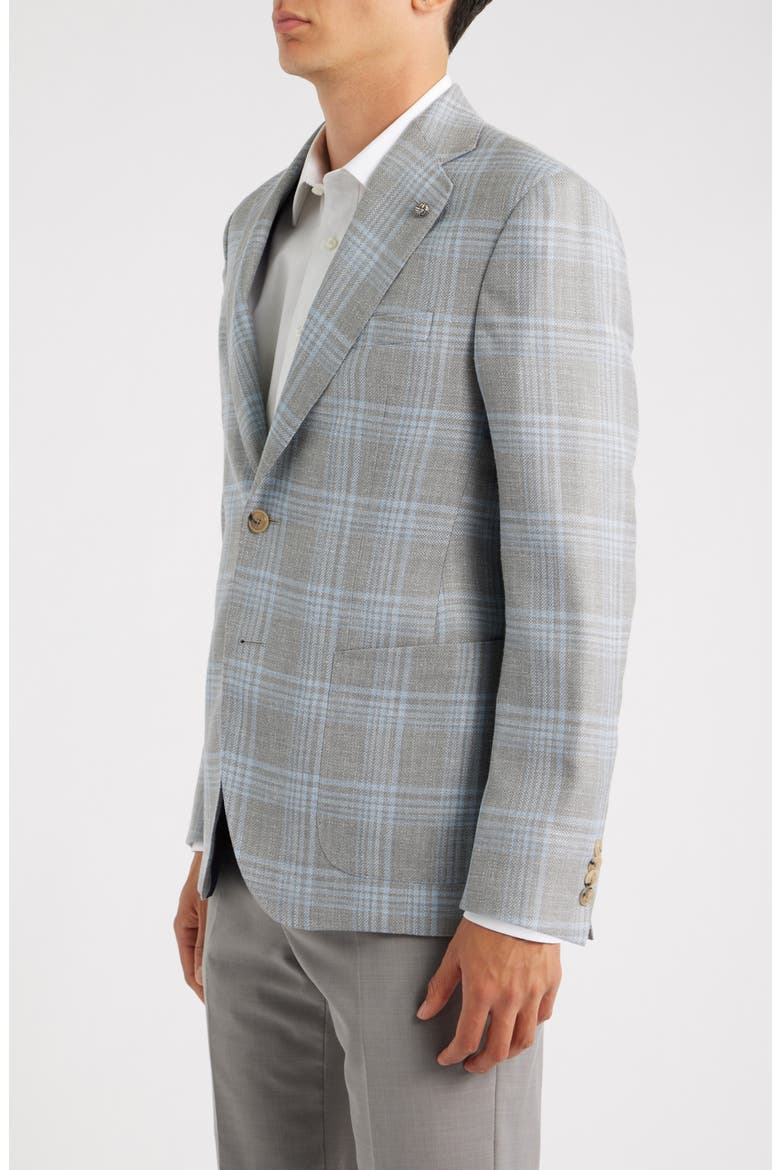 250th Capsule Myles Unconstructed Light Grey Plaid Slub Wool & Silk Blend Sport Coat, Alternate, color, GREY