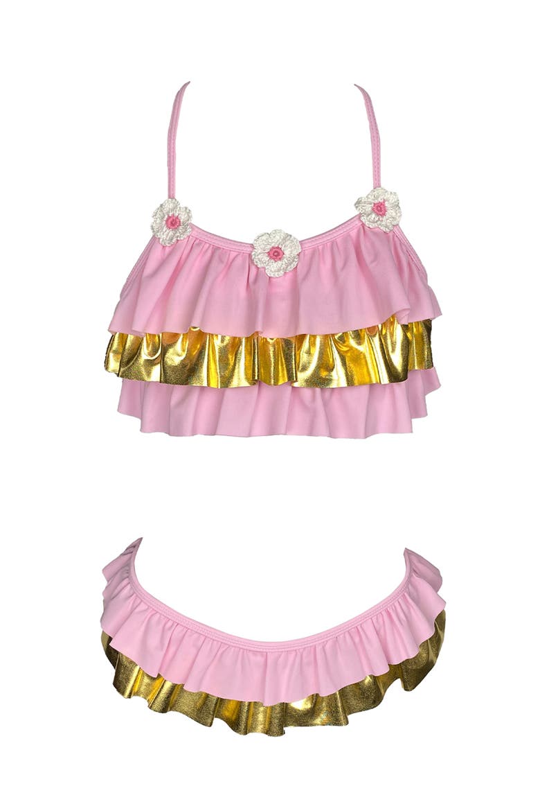 Ruffles with Crochet Flowers Two-Piece Bikini, Main, color, Pink