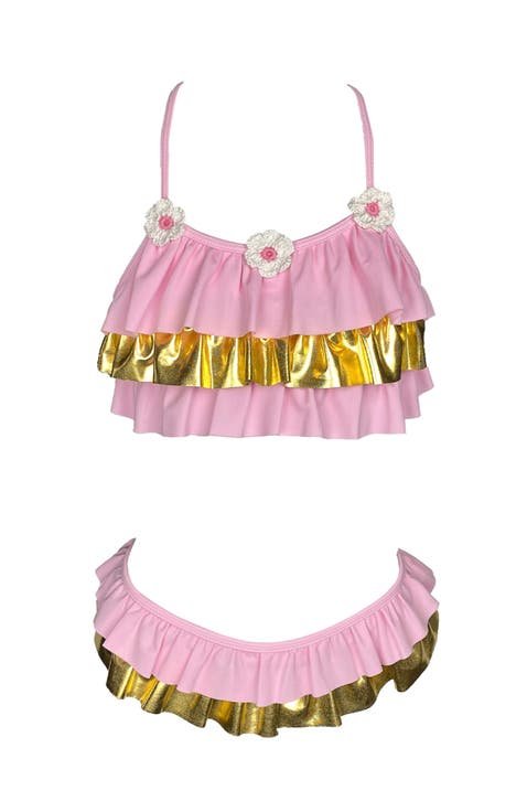 Ruffles with Crochet Flowers Two-Piece Bikini