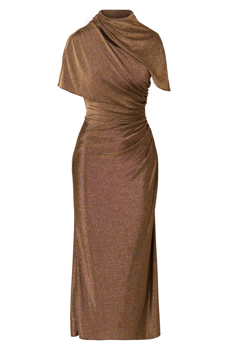 Adrianna Papell Side Ruched Metallic Knit Gown, Alternate, color, Gold
