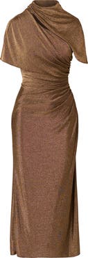 Adrianna Papell Side Ruched Metallic Knit Gown