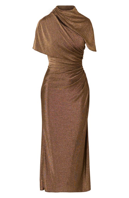 Adrianna Papell Side Ruched Metallic Knit Gown In Brown