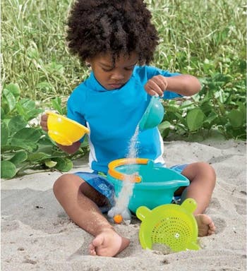 HABA Sand Bucket Scooter Piece Nesting Beach Toy Set, Toddler