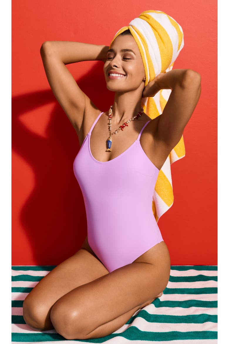 Scoop Neck Open Tie Back One Piece, Alternate, color, Lavender