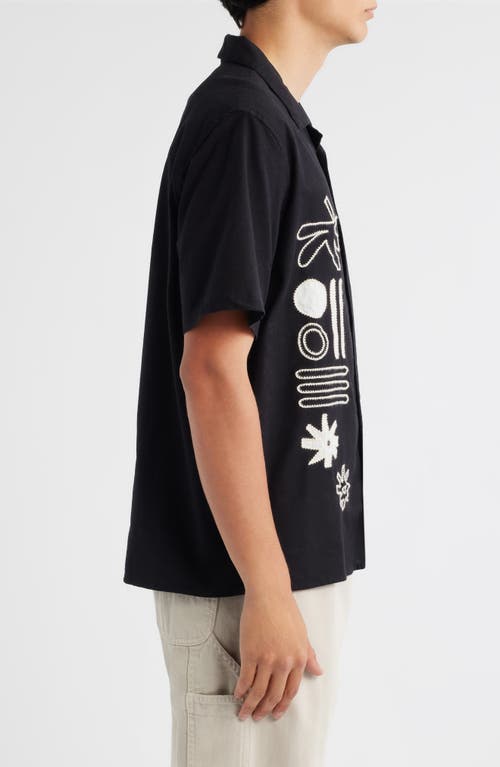 Wax London Mens Didcot Black And Ecru Abstract Applique Short-sleeve Shirt In Multi