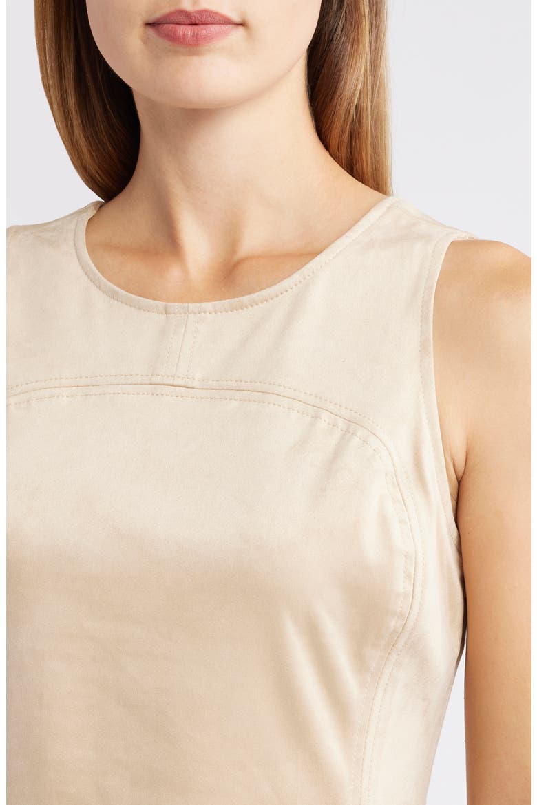 Pleated Hourglass Sleeveless Faux Suede Top, Alternate, color, CHAMPAGNE